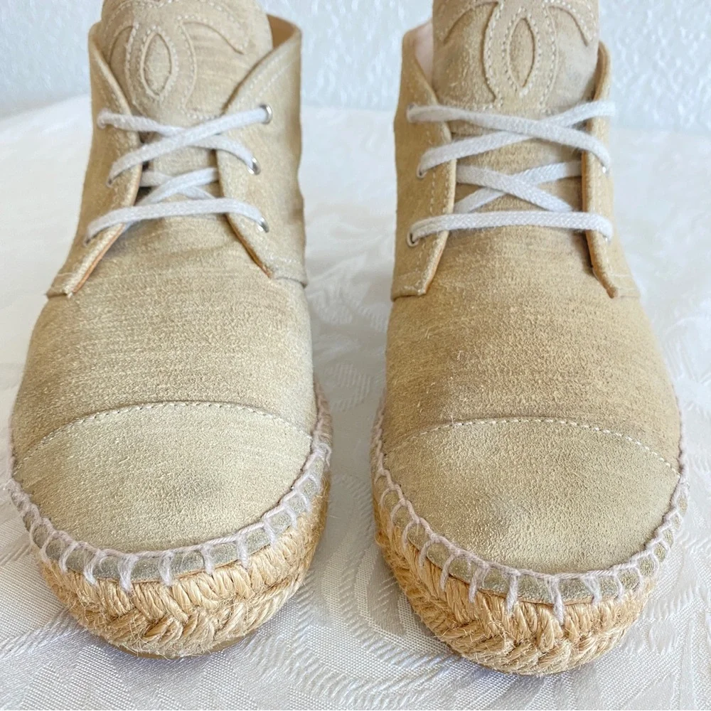 CHANEL beige Suede High Top Espadrilles
